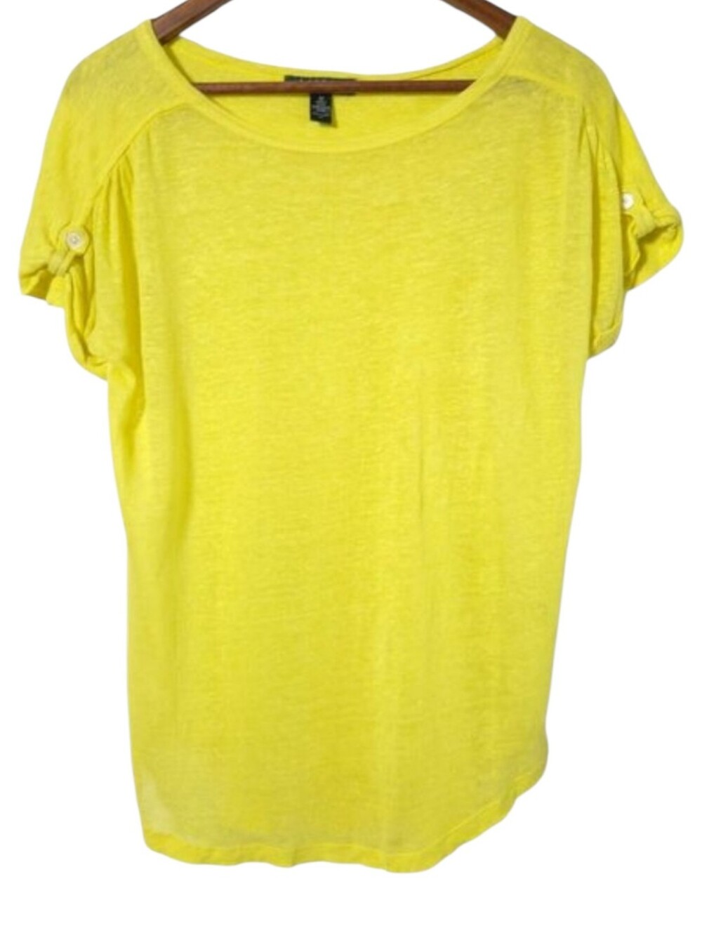 Lauren Ralph Lauren Womens Yellow Linen  Short Sleeve Tunic Top Size M